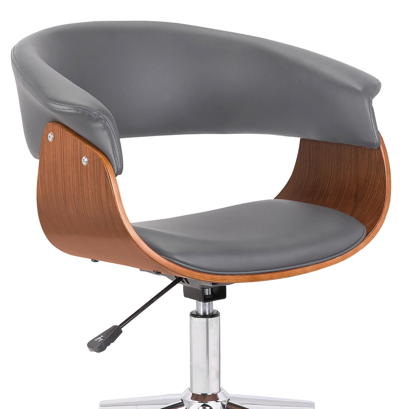 Bellevue Mid-Century Office Chair in Chrome Finish with Gray Faux Leather and Walnut Veneer - Furniture City (CA)l