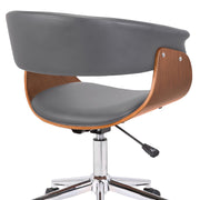 Bellevue Mid-Century Office Chair in Chrome Finish with Gray Faux Leather and Walnut Veneer - Furniture City (CA)l