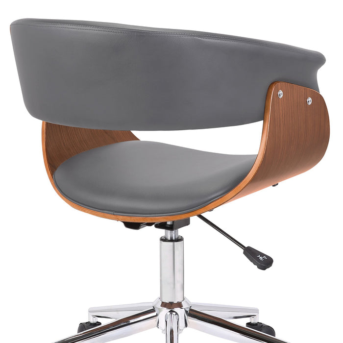Bellevue Mid-Century Office Chair in Chrome Finish with Gray Faux Leather and Walnut Veneer