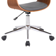 Bellevue Mid-Century Office Chair in Chrome Finish with Gray Faux Leather and Walnut Veneer - Furniture City (CA)l