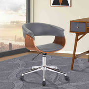 Bellevue Mid-Century Office Chair in Chrome Finish with Gray Faux Leather and Walnut Veneer - Furniture City (CA)l