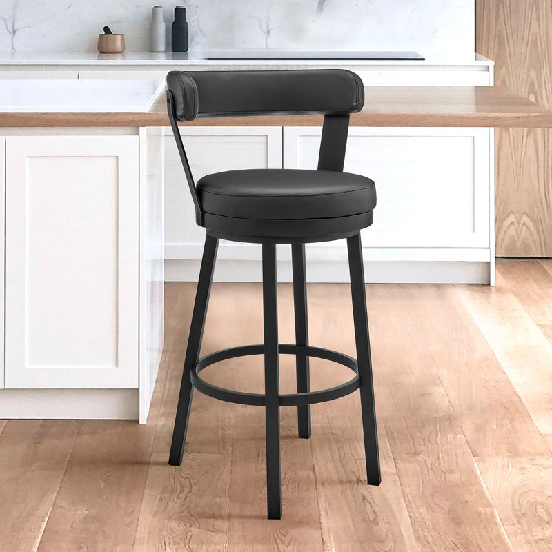 Bryant 30" Bar Height Swivel Bar Stool in Black Finish and Black Faux Leather - Furniture City (CA)l