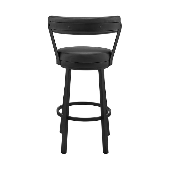 Bryant 30" Bar Height Swivel Bar Stool in Black Finish and Black Faux Leather