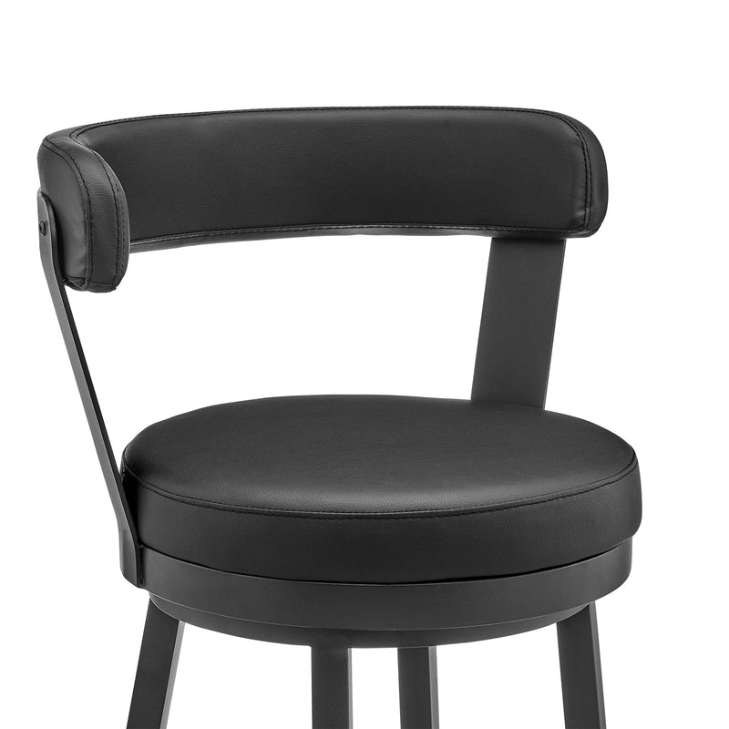 Bryant 30" Bar Height Swivel Bar Stool in Black Finish and Black Faux Leather - Furniture City (CA)l