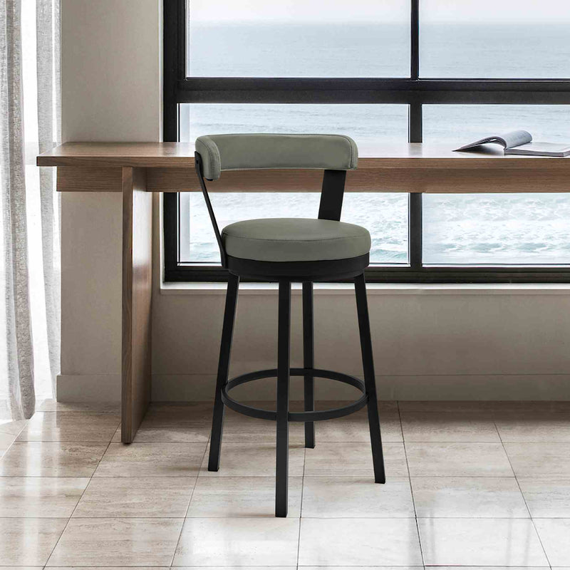 Bryant 26" Counter Height Swivel Bar Stool in Black Finish and Gray Faux Leather - Furniture City (CA)l