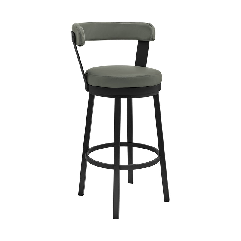 Bryant 30" Bar Height Swivel Bar Stool in Black Finish and Gray Faux Leather - Furniture City (CA)l