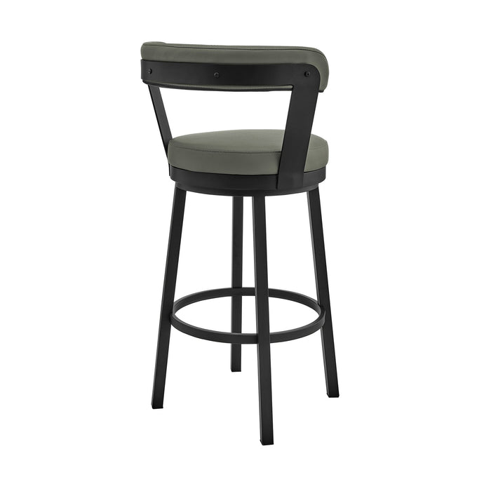 Bryant 30" Bar Height Swivel Bar Stool in Black Finish and Gray Faux Leather