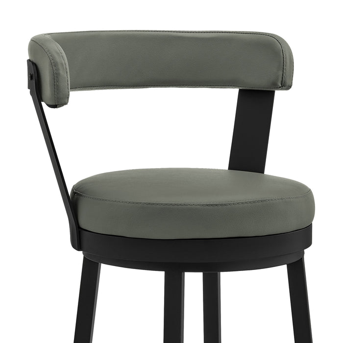 Bryant 30" Bar Height Swivel Bar Stool in Black Finish and Gray Faux Leather