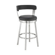 Bryant 26" Counter Height Swivel Bar Stool in Brushed Stainless Steel Finish and Black Faux Leather - Furniture City (CA)l