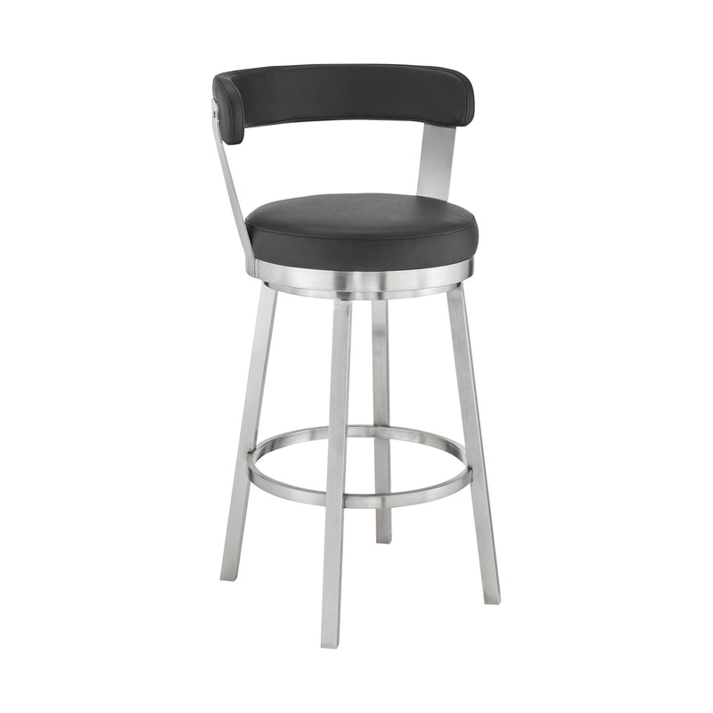 Bryant 26" Counter Height Swivel Bar Stool in Brushed Stainless Steel Finish and Black Faux Leather - Furniture City (CA)l