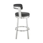 Bryant 26" Counter Height Swivel Bar Stool in Brushed Stainless Steel Finish and Black Faux Leather - Furniture City (CA)l