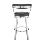 Bryant 26" Counter Height Swivel Bar Stool in Brushed Stainless Steel Finish and Black Faux Leather - Furniture City (CA)l