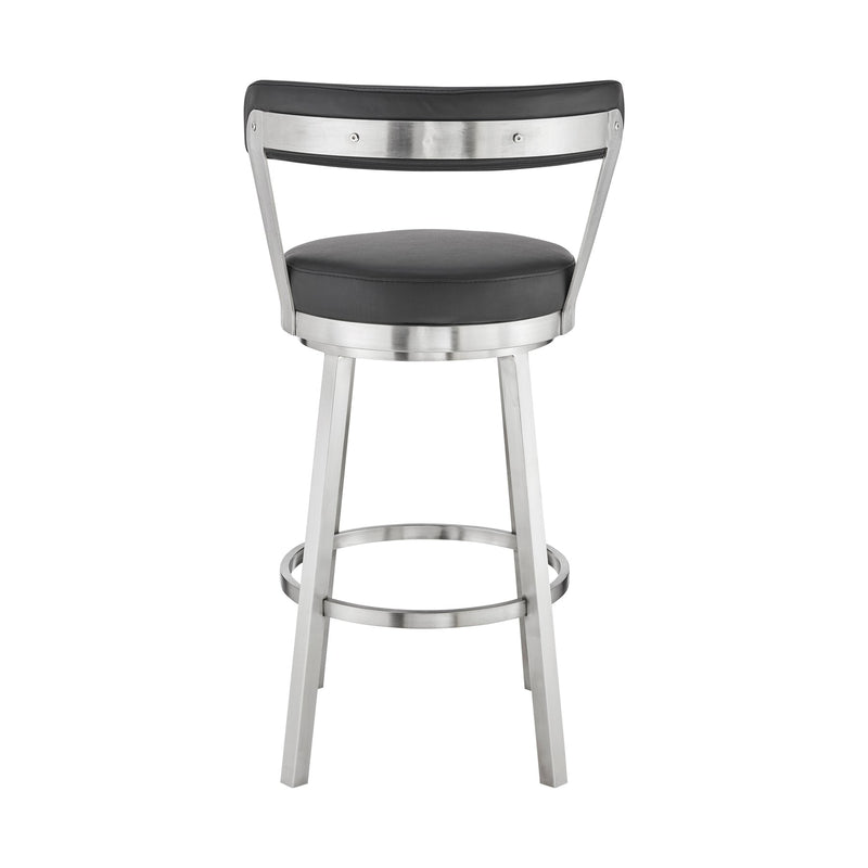 Bryant 26" Counter Height Swivel Bar Stool in Brushed Stainless Steel Finish and Black Faux Leather - Furniture City (CA)l