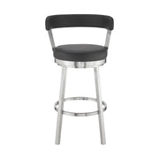 Bryant 30" Bar Height Swivel Bar Stool in Brushed Stainless Steel Finish and Black Faux Leather - Furniture City (CA)l