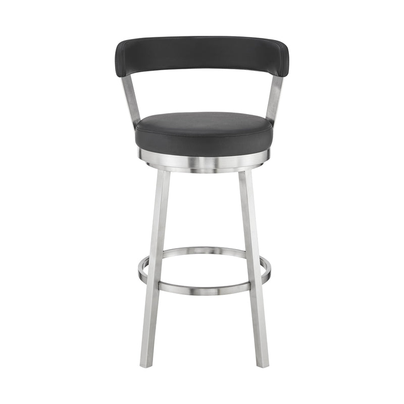 Bryant 30" Bar Height Swivel Bar Stool in Brushed Stainless Steel Finish and Black Faux Leather - Furniture City (CA)l