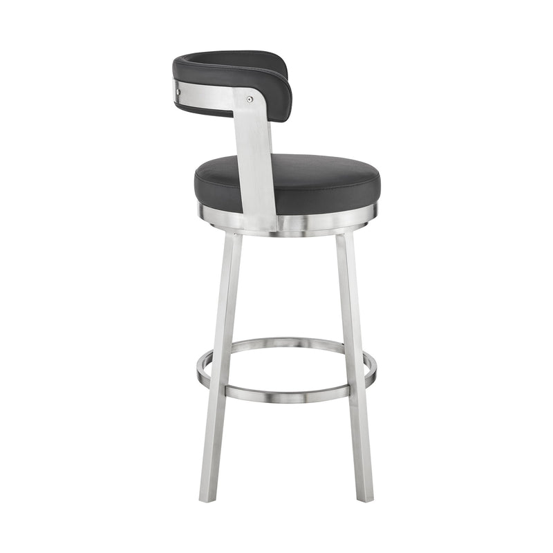 Bryant 30" Bar Height Swivel Bar Stool in Brushed Stainless Steel Finish and Black Faux Leather - Furniture City (CA)l