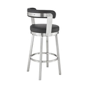 Bryant 30" Bar Height Swivel Bar Stool in Brushed Stainless Steel Finish and Black Faux Leather - Furniture City (CA)l