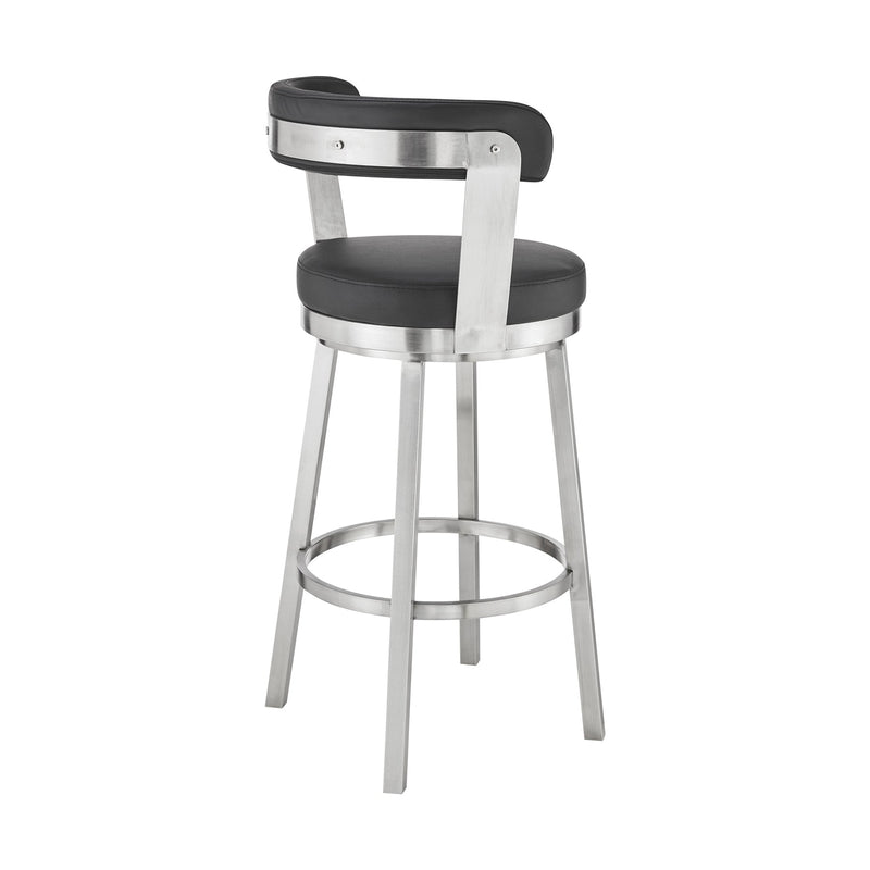Bryant 30" Bar Height Swivel Bar Stool in Brushed Stainless Steel Finish and Black Faux Leather - Furniture City (CA)l