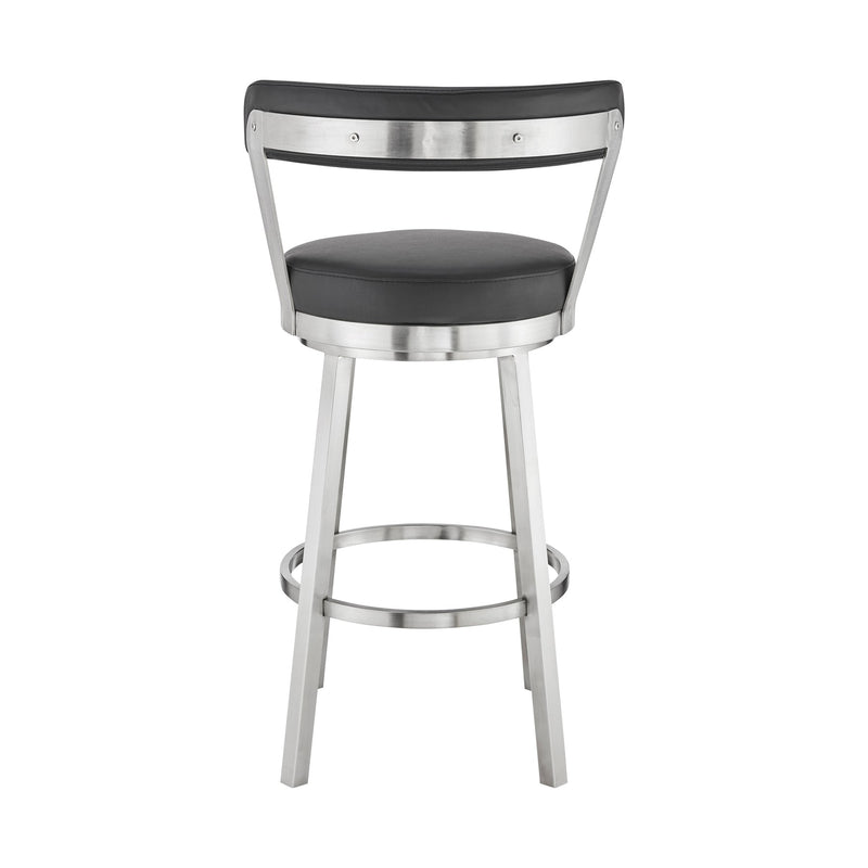 Bryant 30" Bar Height Swivel Bar Stool in Brushed Stainless Steel Finish and Black Faux Leather - Furniture City (CA)l
