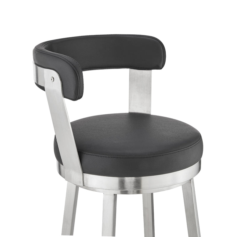 Bryant 30" Bar Height Swivel Bar Stool in Brushed Stainless Steel Finish and Black Faux Leather - Furniture City (CA)l