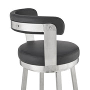 Bryant 30" Bar Height Swivel Bar Stool in Brushed Stainless Steel Finish and Black Faux Leather - Furniture City (CA)l