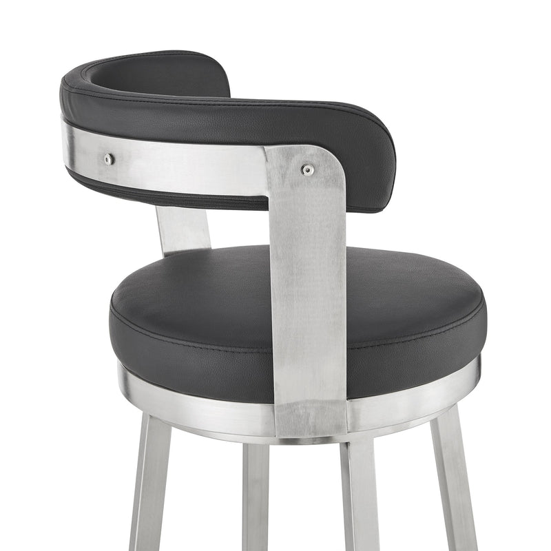 Bryant 30" Bar Height Swivel Bar Stool in Brushed Stainless Steel Finish and Black Faux Leather - Furniture City (CA)l
