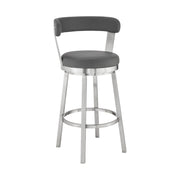 Bryant 26" Counter Height Swivel Bar Stool in Brushed Stainless Steel Finish and Gray Faux Leather - Furniture City (CA)l