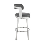 Bryant 26" Counter Height Swivel Bar Stool in Brushed Stainless Steel Finish and Gray Faux Leather - Furniture City (CA)l
