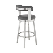 Bryant 26" Counter Height Swivel Bar Stool in Brushed Stainless Steel Finish and Gray Faux Leather - Furniture City (CA)l