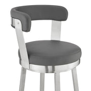 Bryant 26" Counter Height Swivel Bar Stool in Brushed Stainless Steel Finish and Gray Faux Leather - Furniture City (CA)l