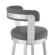 Bryant 26" Counter Height Swivel Bar Stool in Brushed Stainless Steel Finish and Gray Faux Leather - Furniture City (CA)l