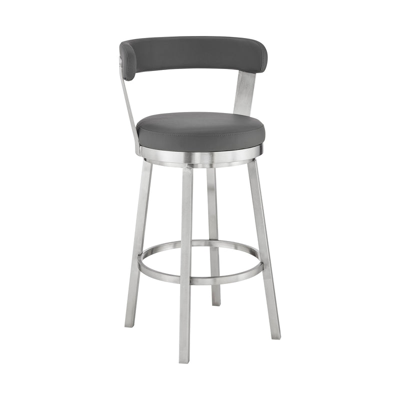 Bryant 30" Bar Height Swivel Bar Stool in Brushed Stainless Steel Finish and Gray Faux Leather - Furniture City (CA)l