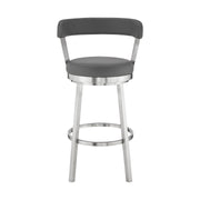 Bryant 30" Bar Height Swivel Bar Stool in Brushed Stainless Steel Finish and Gray Faux Leather - Furniture City (CA)l