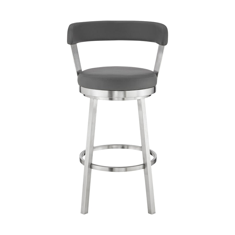 Bryant 30" Bar Height Swivel Bar Stool in Brushed Stainless Steel Finish and Gray Faux Leather - Furniture City (CA)l