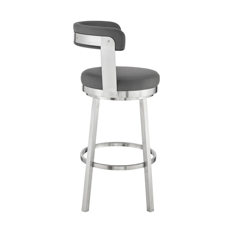Bryant 30" Bar Height Swivel Bar Stool in Brushed Stainless Steel Finish and Gray Faux Leather - Furniture City (CA)l