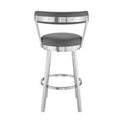 Bryant 30" Bar Height Swivel Bar Stool in Brushed Stainless Steel Finish and Gray Faux Leather - Furniture City (CA)l