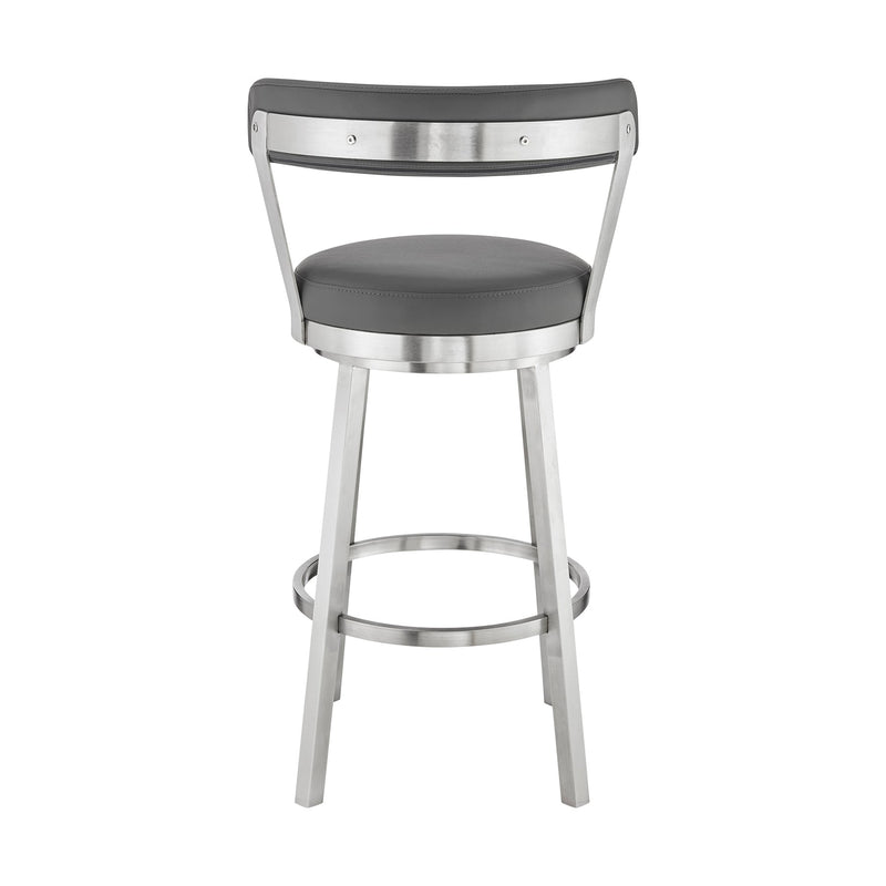 Bryant 30" Bar Height Swivel Bar Stool in Brushed Stainless Steel Finish and Gray Faux Leather - Furniture City (CA)l