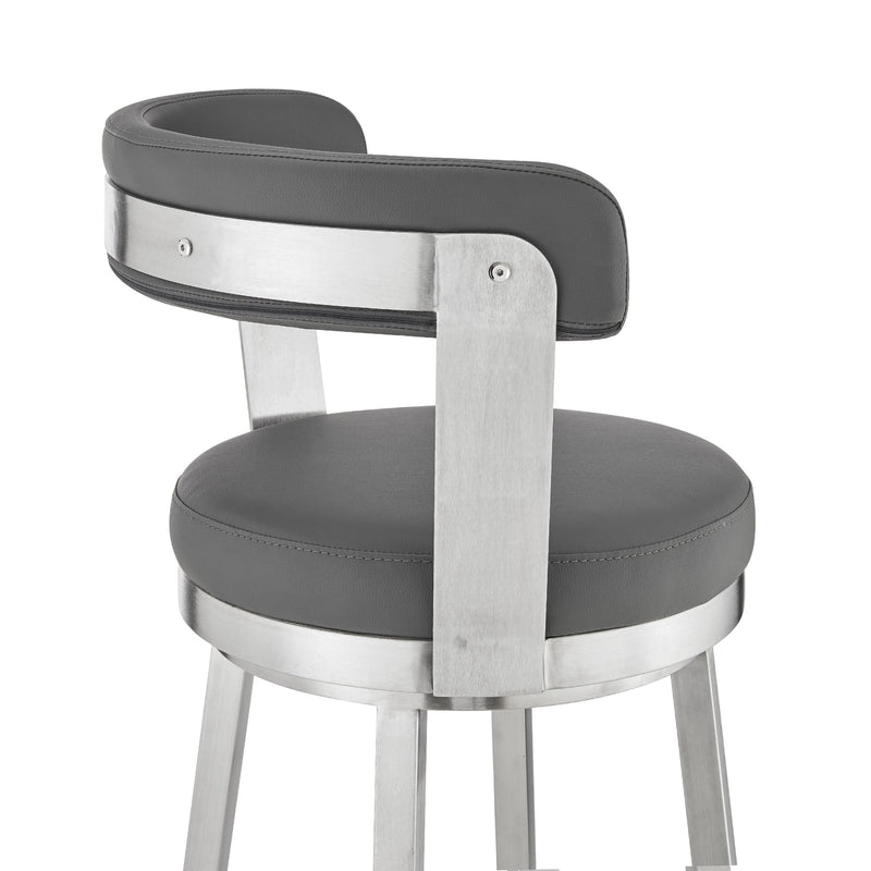 Bryant 30" Bar Height Swivel Bar Stool in Brushed Stainless Steel Finish and Gray Faux Leather - Furniture City (CA)l
