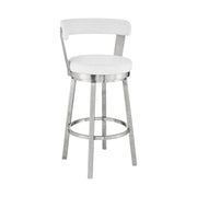 Bryant 26" Counter Height Swivel Bar Stool in Brushed Stainless Steel Finish and White Faux Leather - Furniture City (CA)l