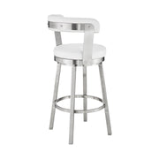Bryant 26" Counter Height Swivel Bar Stool in Brushed Stainless Steel Finish and White Faux Leather - Furniture City (CA)l