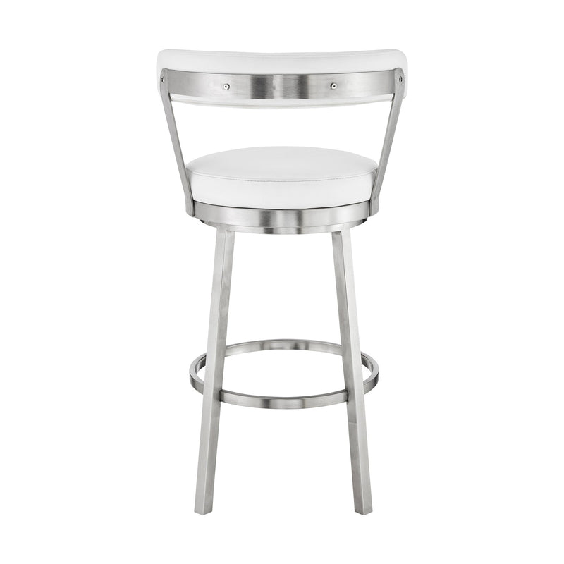 Bryant 26" Counter Height Swivel Bar Stool in Brushed Stainless Steel Finish and White Faux Leather - Furniture City (CA)l