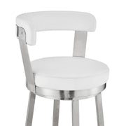 Bryant 26" Counter Height Swivel Bar Stool in Brushed Stainless Steel Finish and White Faux Leather - Furniture City (CA)l