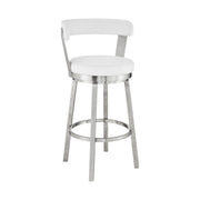 Bryant 30" Bar Height Swivel Bar Stool in Brushed Stainless Steel Finish and White Faux Leather - Furniture City (CA)l