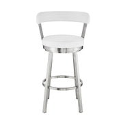 Bryant 30" Bar Height Swivel Bar Stool in Brushed Stainless Steel Finish and White Faux Leather - Furniture City (CA)l