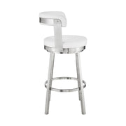 Bryant 30" Bar Height Swivel Bar Stool in Brushed Stainless Steel Finish and White Faux Leather - Furniture City (CA)l