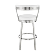 Bryant 30" Bar Height Swivel Bar Stool in Brushed Stainless Steel Finish and White Faux Leather - Furniture City (CA)l