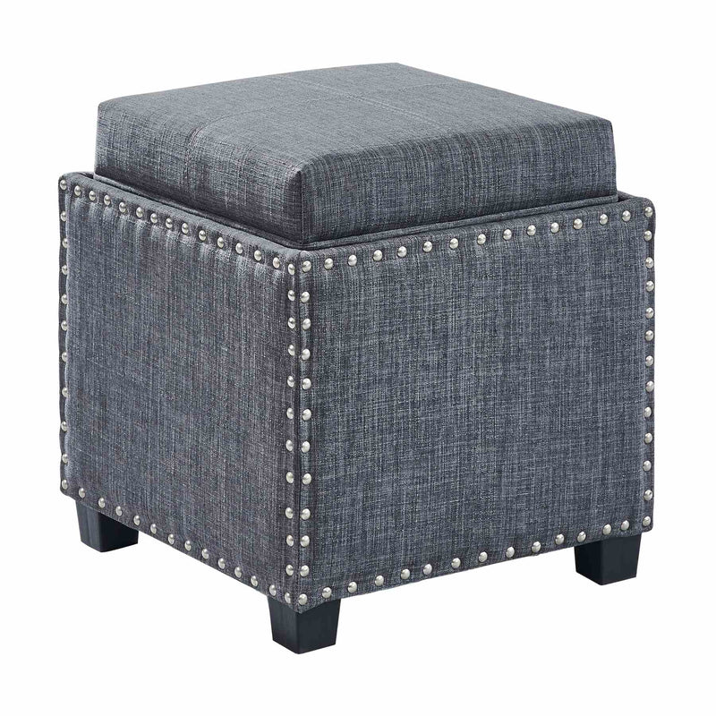Blaze Contemporary Ottoman in Slate Gray Linen with Wood Legs - Furniture City (CA)l