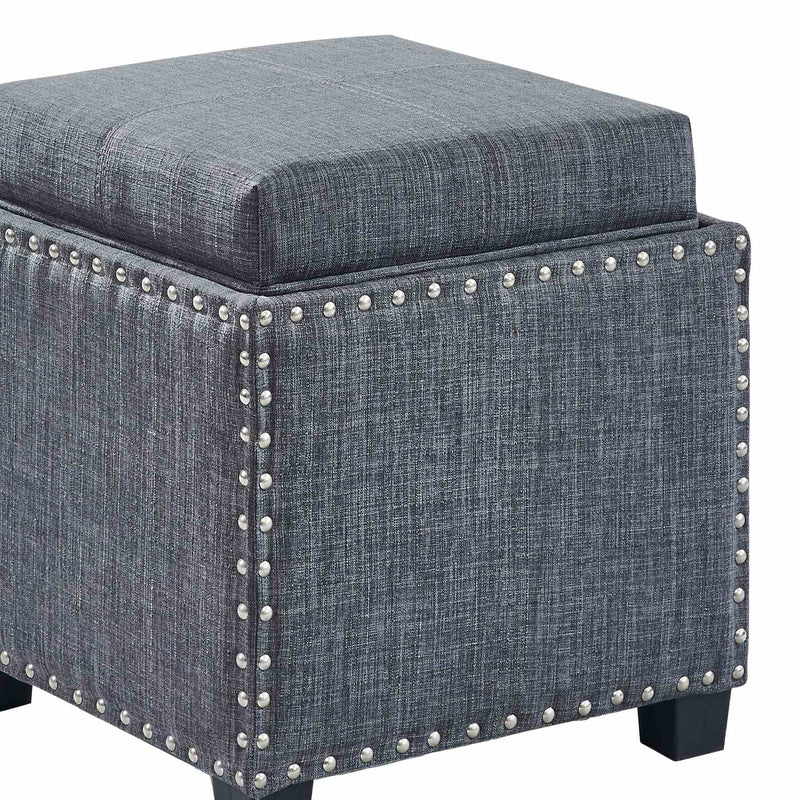 Blaze Contemporary Ottoman in Slate Gray Linen with Wood Legs - Furniture City (CA)l