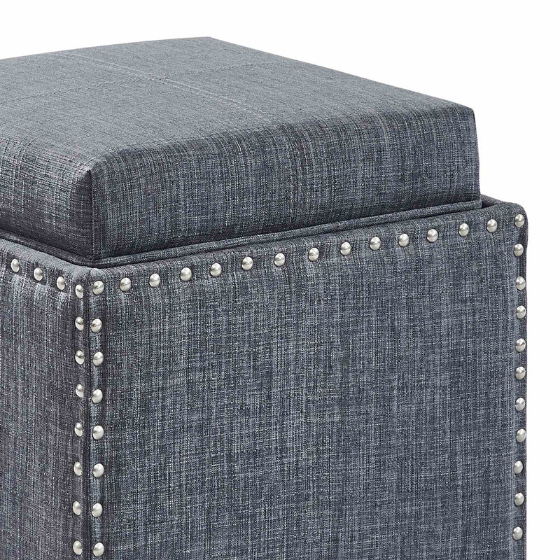 Blaze Contemporary Ottoman in Slate Gray Linen with Wood Legs - Furniture City (CA)l