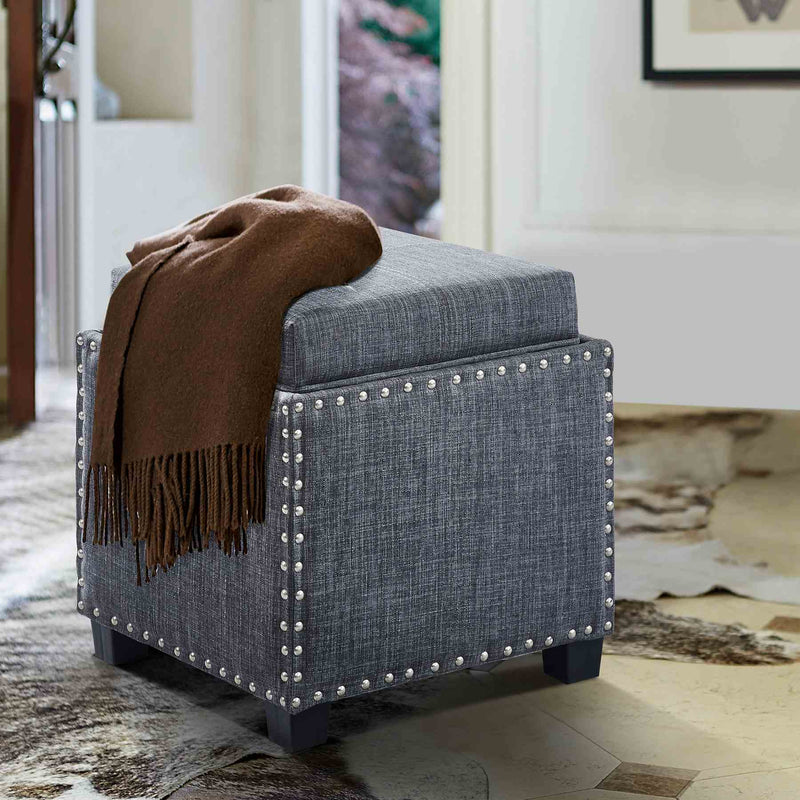 Blaze Contemporary Ottoman in Slate Gray Linen with Wood Legs - Furniture City (CA)l